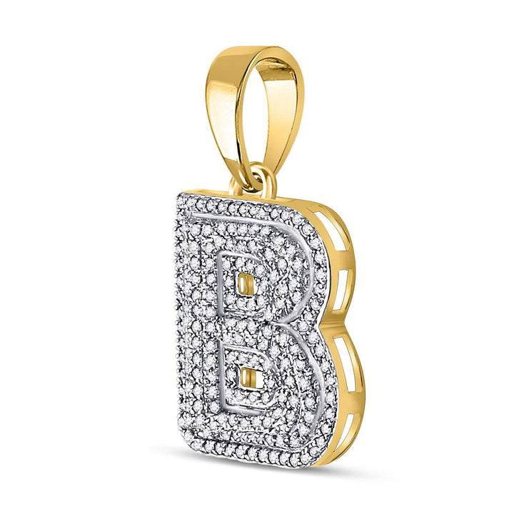 10kt Yellow Gold Men's Diamond Letter B Bubble Initial Charm Pendant 1/2 ctw