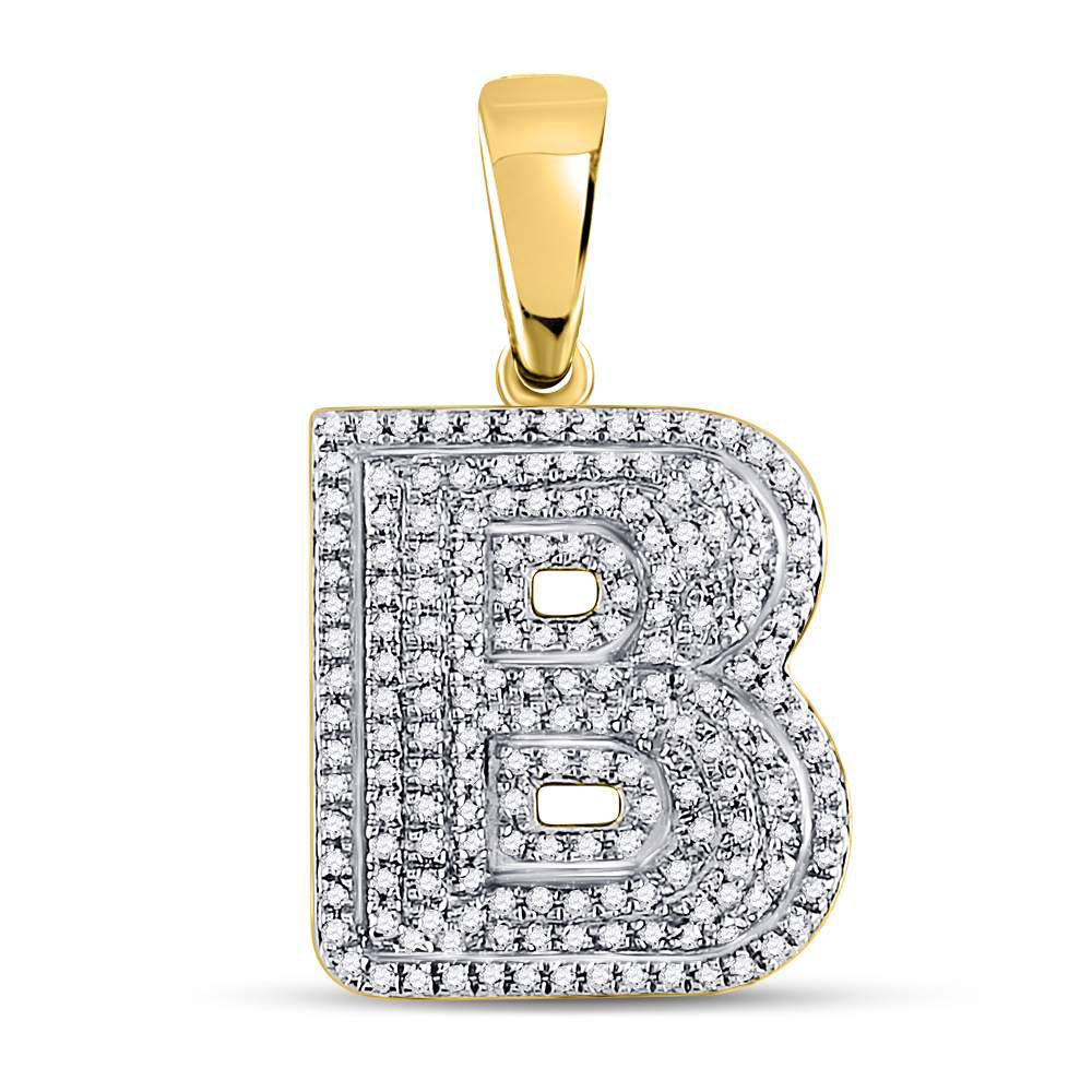 10kt Yellow Gold Men's Diamond Letter B Bubble Initial Charm Pendant 1/2 ctw - view 2