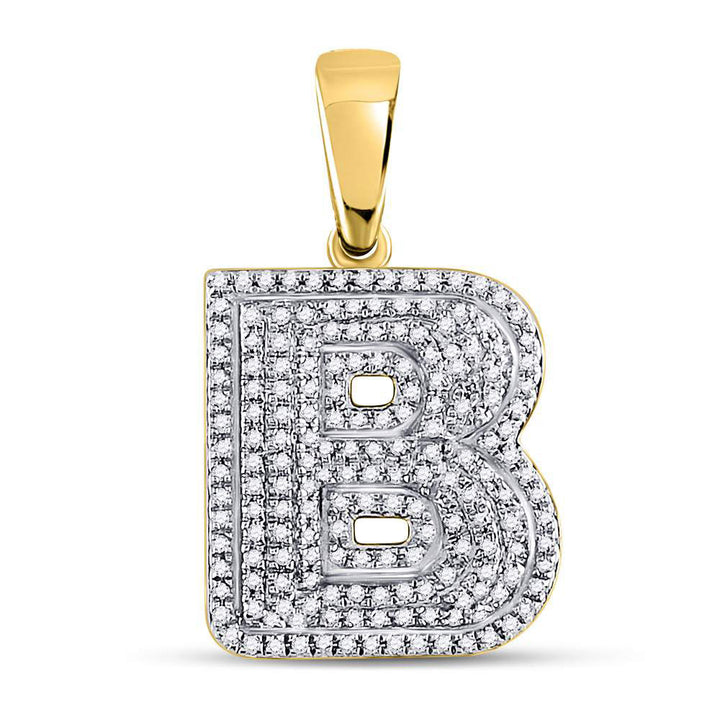 10kt Yellow Gold Men's Diamond Letter B Bubble Initial Charm Pendant 1/2 ctw - view 2