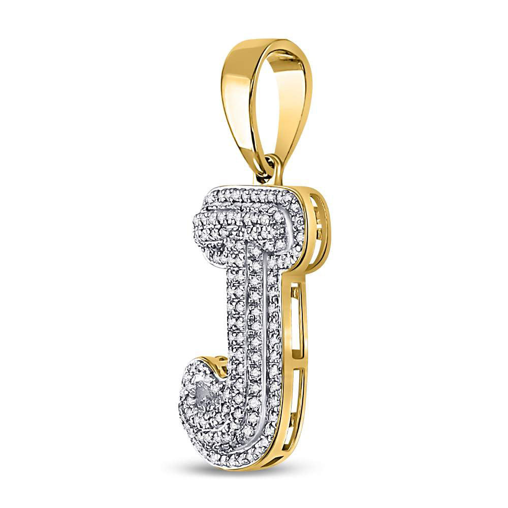 10kt Yellow Gold Men's Diamond Letter J Bubble Initial Charm Pendant 1 ctw
