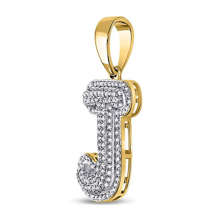 10kt Yellow Gold Men's Diamond Letter J Bubble Initial Charm Pendant 1 ctw