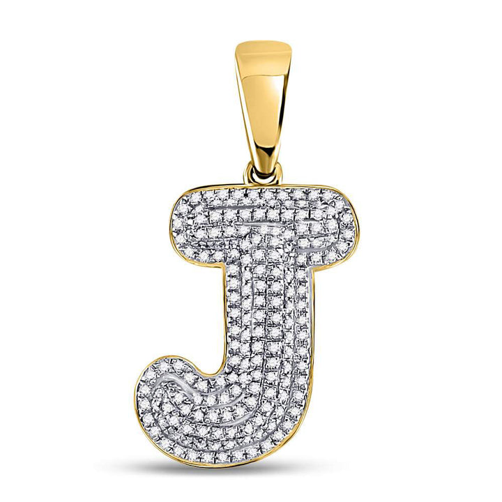 10kt Yellow Gold Men's Diamond Letter J Bubble Initial Charm Pendant 1 ctw - view 2