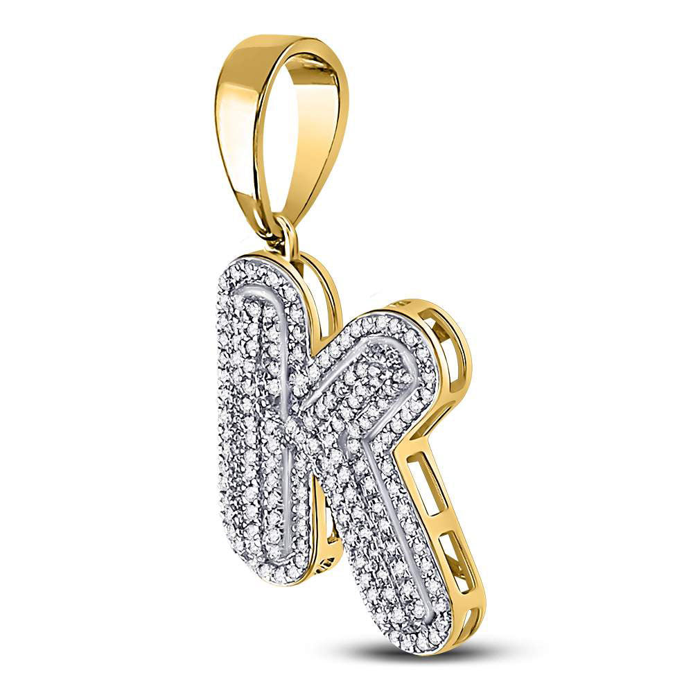 10kt Yellow Gold Men's Diamond Letter K Bubble Initial Charm Pendant 5/8 ctw