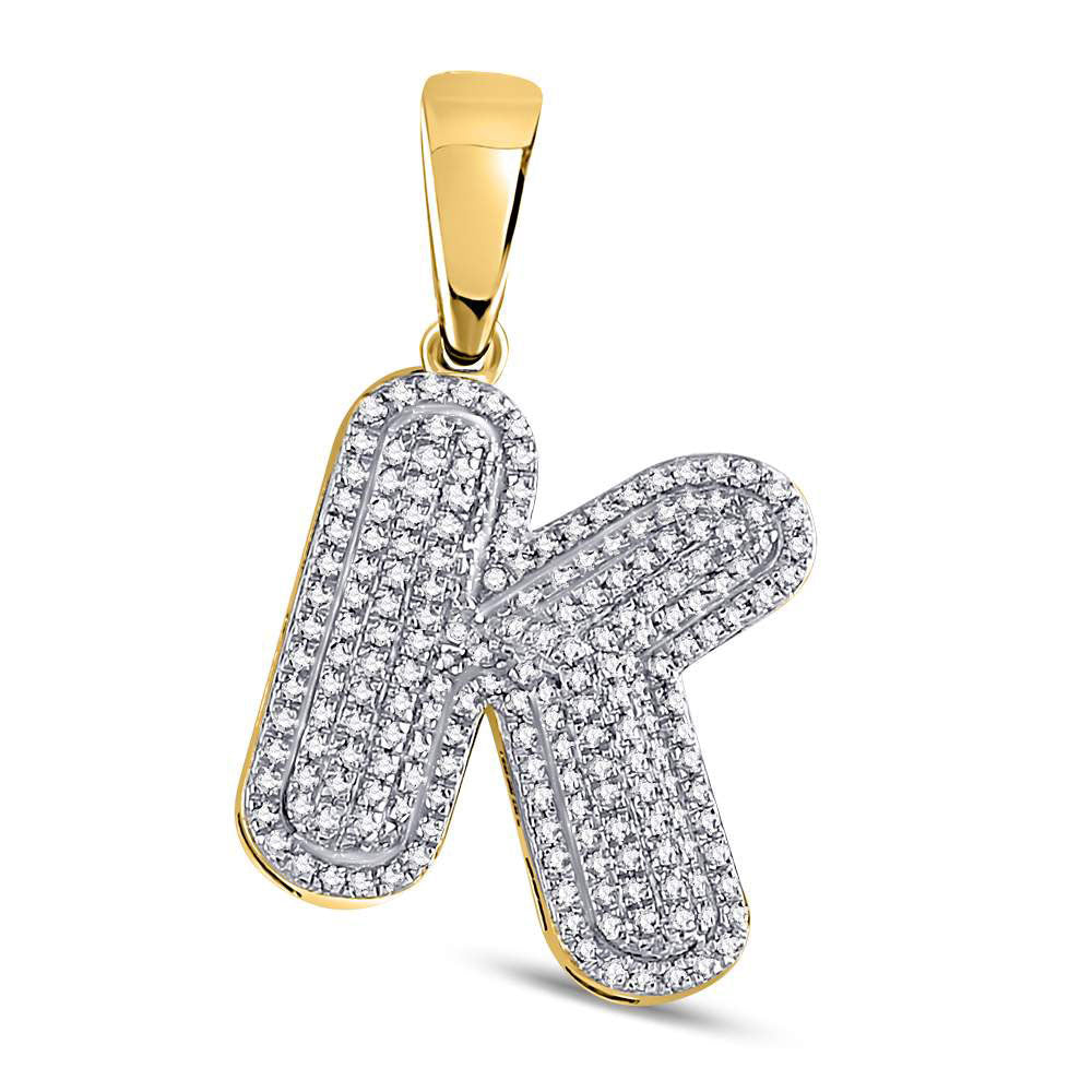10kt Yellow Gold Men's Diamond Letter K Bubble Initial Charm Pendant 5/8 ctw - view 2