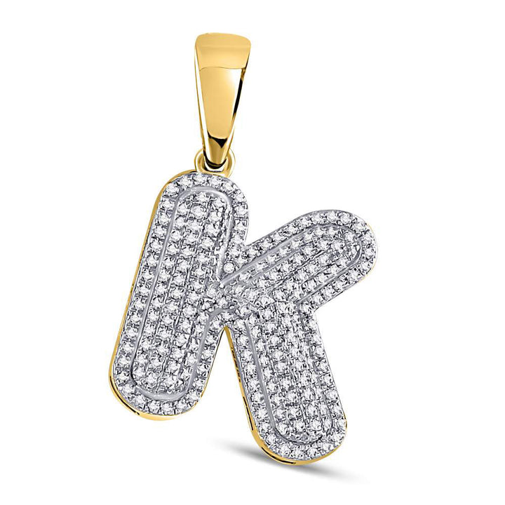 10kt Yellow Gold Men's Diamond Letter K Bubble Initial Charm Pendant 5/8 ctw - view 2