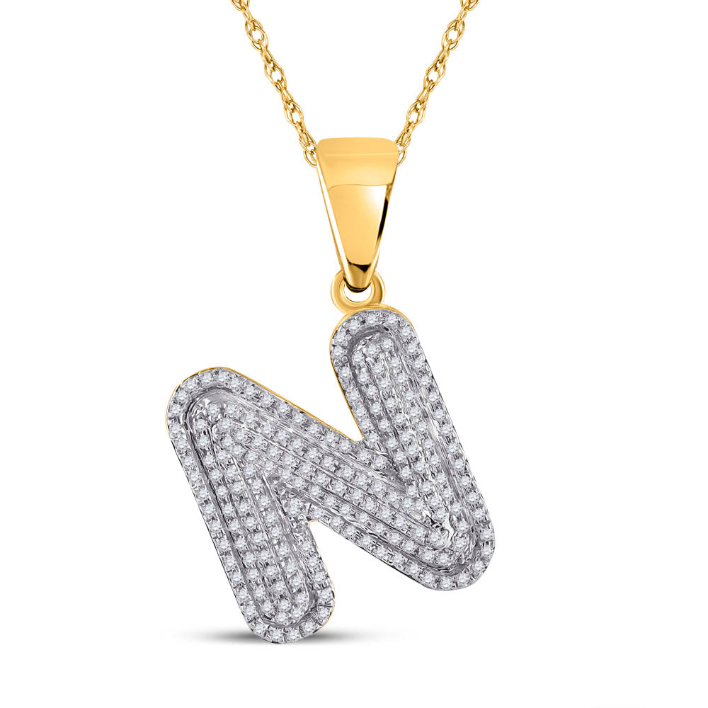 10kt Yellow Gold Men's Diamond Initial N Pendant 1/2 ctw - view 2