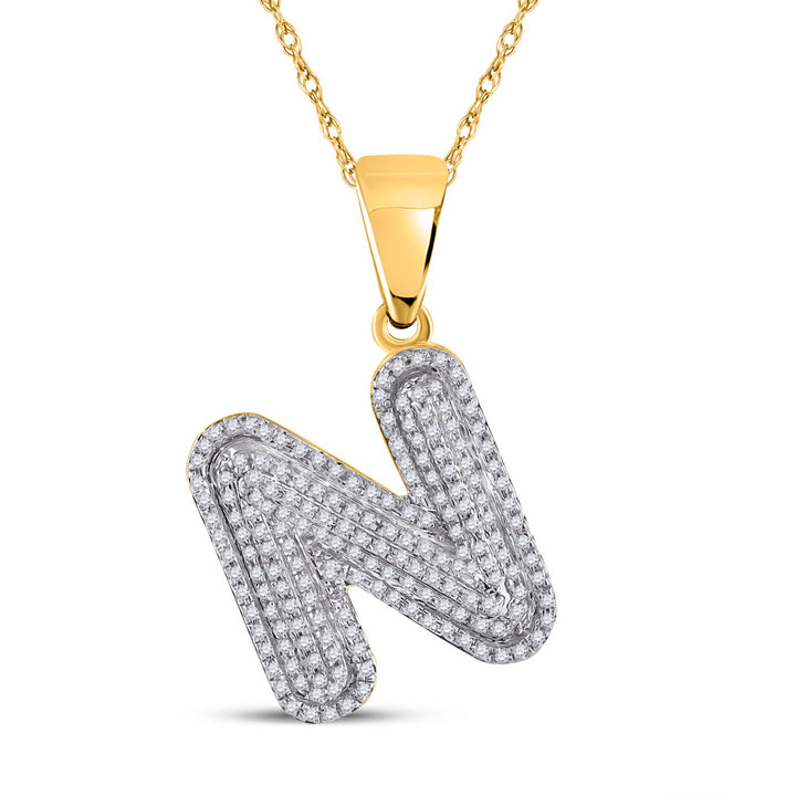 10kt Yellow Gold Men's Diamond Initial N Pendant 1/2 ctw - view 2
