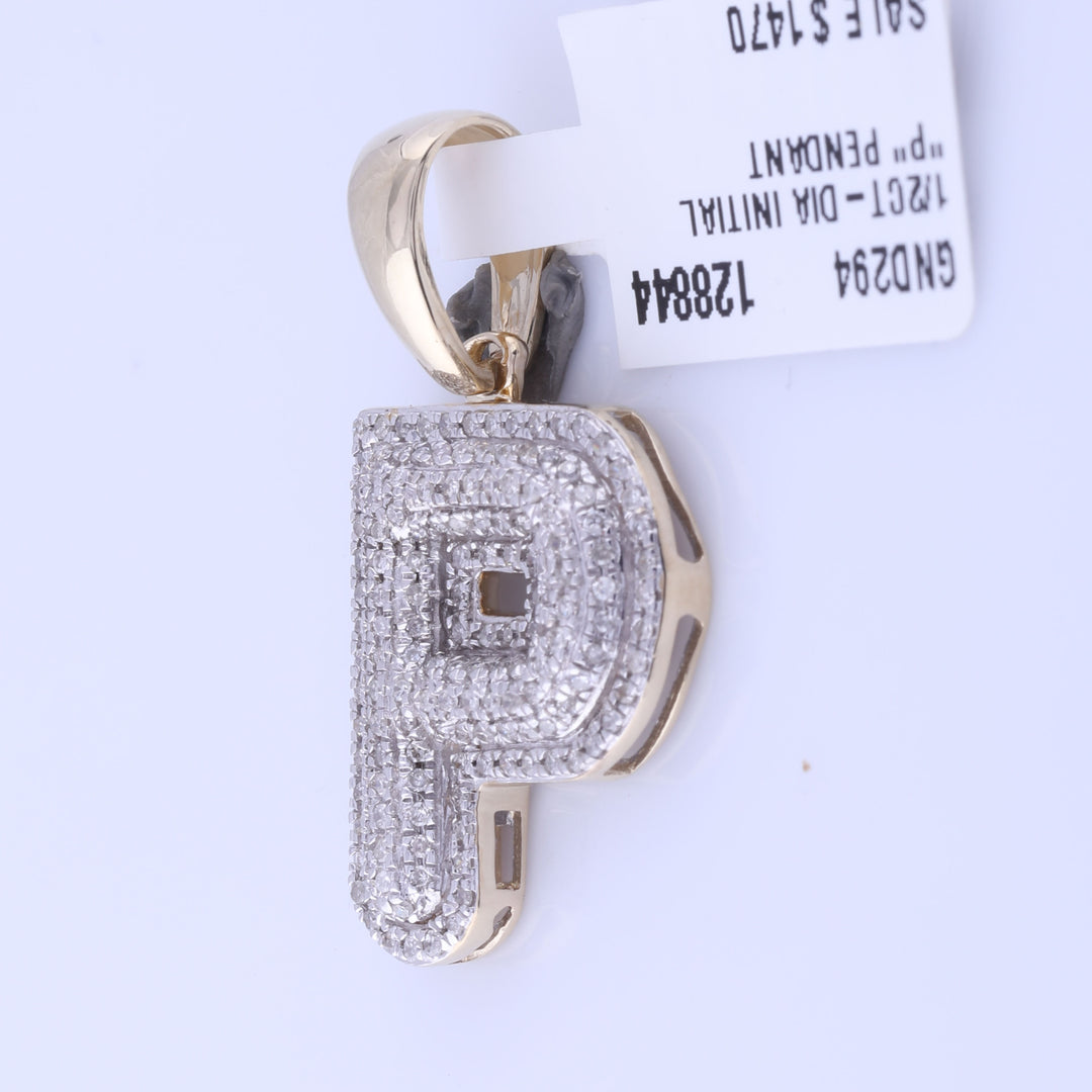 10kt Yellow Gold Men's Diamond Initial P Pendant 1/2 ctw