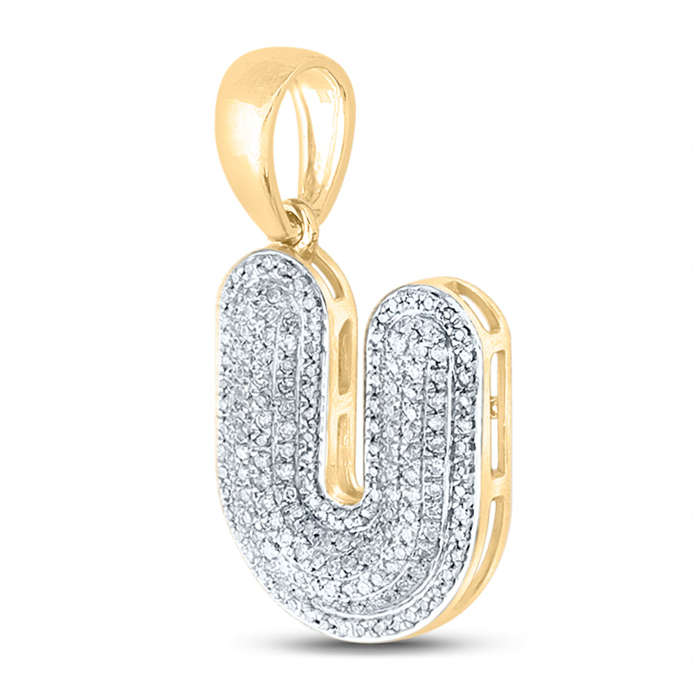 10kt Yellow Gold Men's Diamond Initial U Pendant 5/8 ctw