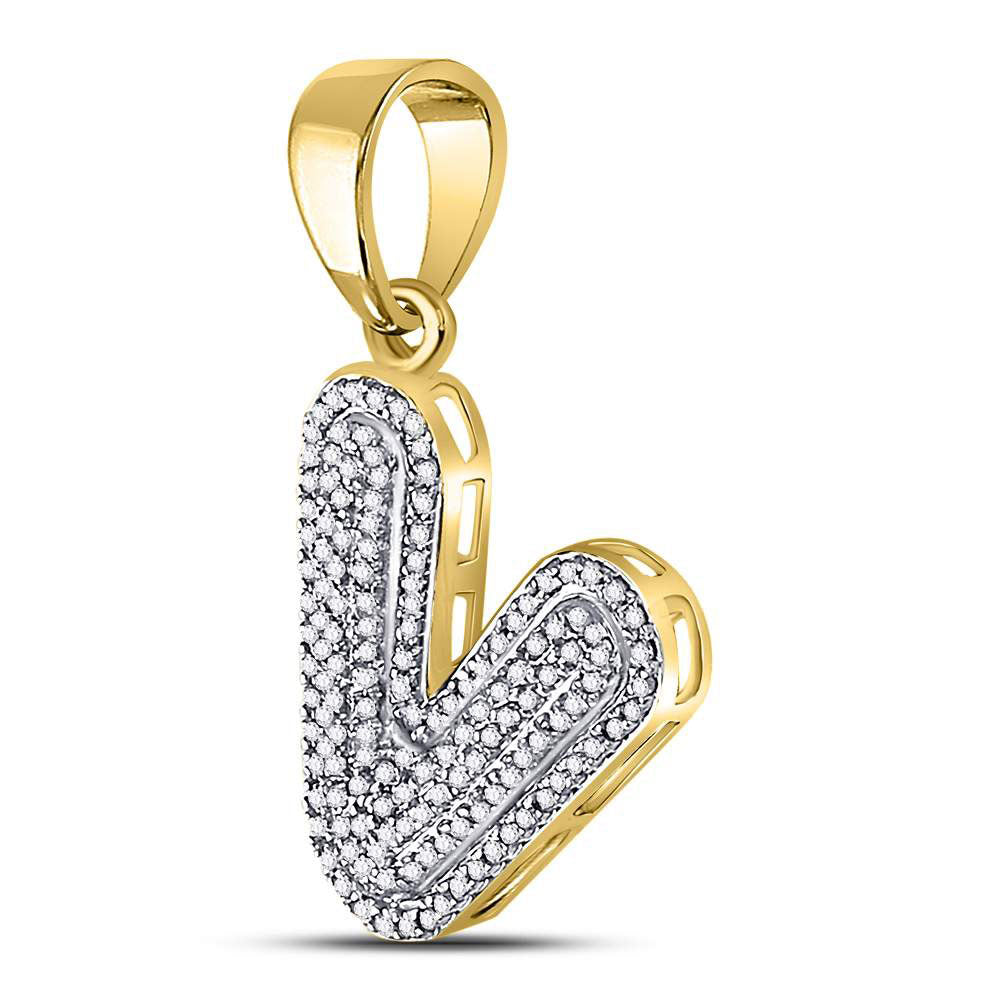 10kt Yellow Gold Men's Diamond Letter V Bubble Initial Charm Pendant 3/8 ctw