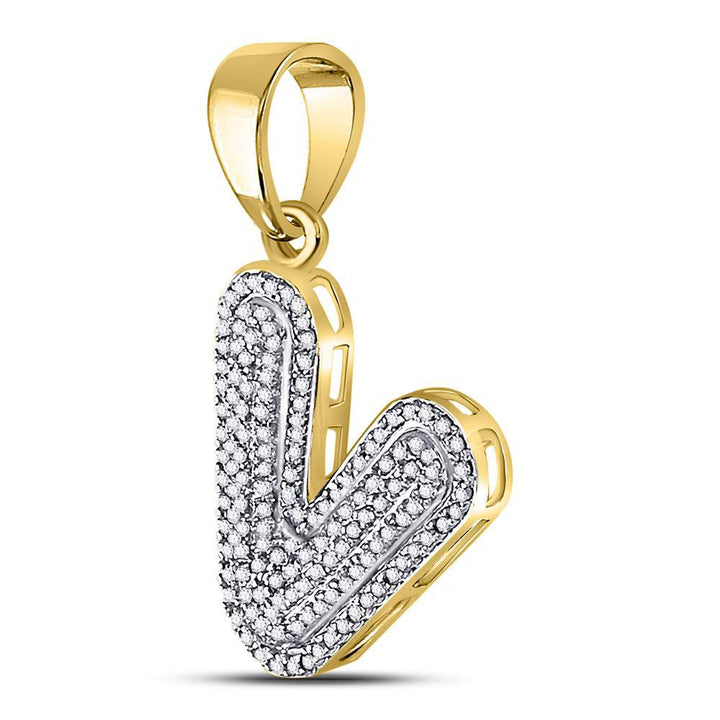 10kt Yellow Gold Men's Diamond Letter V Bubble Initial Charm Pendant 3/8 ctw