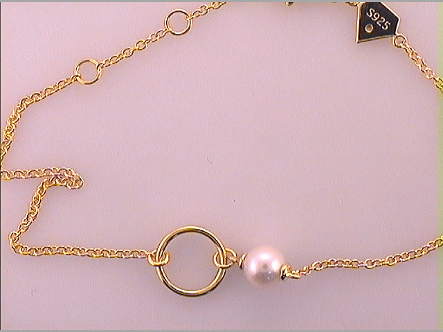 Yellow-tone Sterling Women's White Freshwater Pearl & Diamond Bracelet 1-1/4 ctw