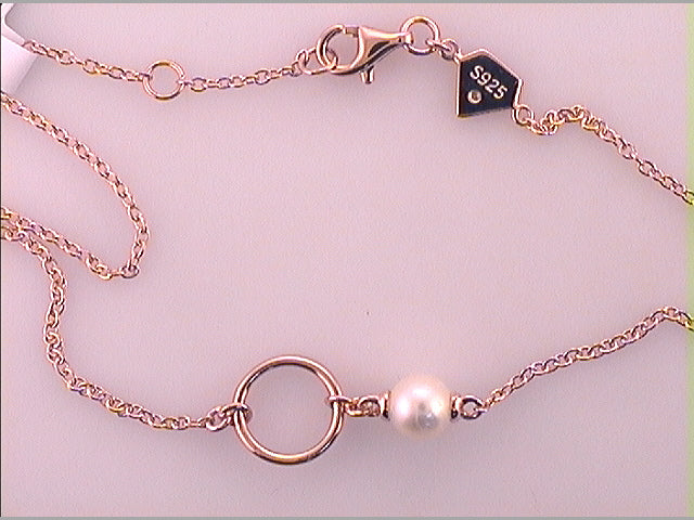Rose-tone Sterling S Women's White Freshwater Pearl & Diamond Bracelet 1-1/3 ctw