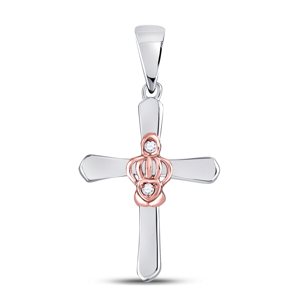 Two-tone Sterling Silver Women's Diamond Dainty Cross Pendant .02 ctw