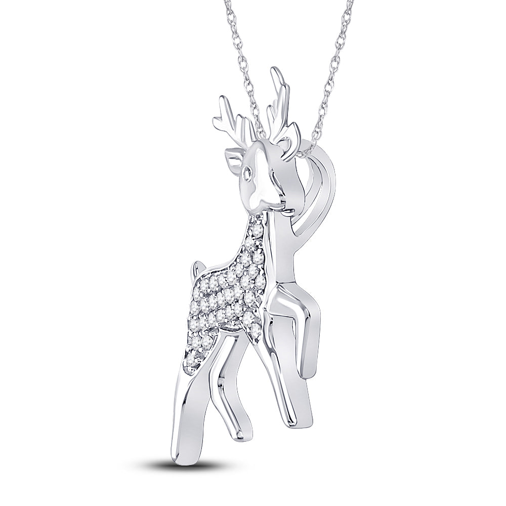 Sterling Silver Women's Diamond Rudolph Reindeer Animal Pendant 1/6 ctw
