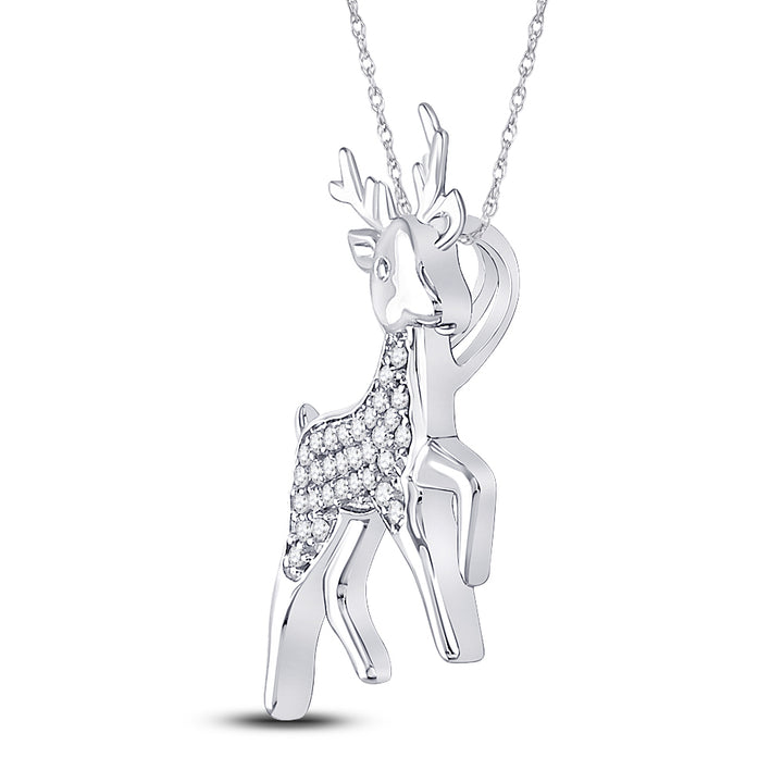 Sterling Silver Women's Diamond Rudolph Reindeer Animal Pendant 1/6 ctw