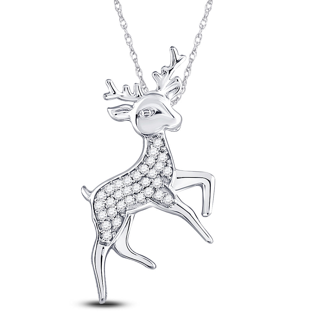Sterling Silver Women's Diamond Rudolph Reindeer Animal Pendant 1/6 ctw - view 2