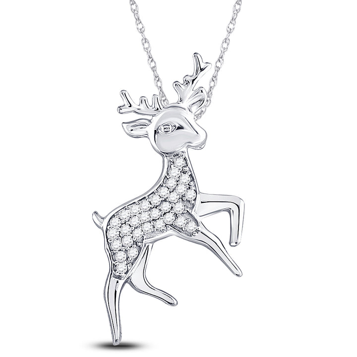 Sterling Silver Women's Diamond Rudolph Reindeer Animal Pendant 1/6 ctw - view 2