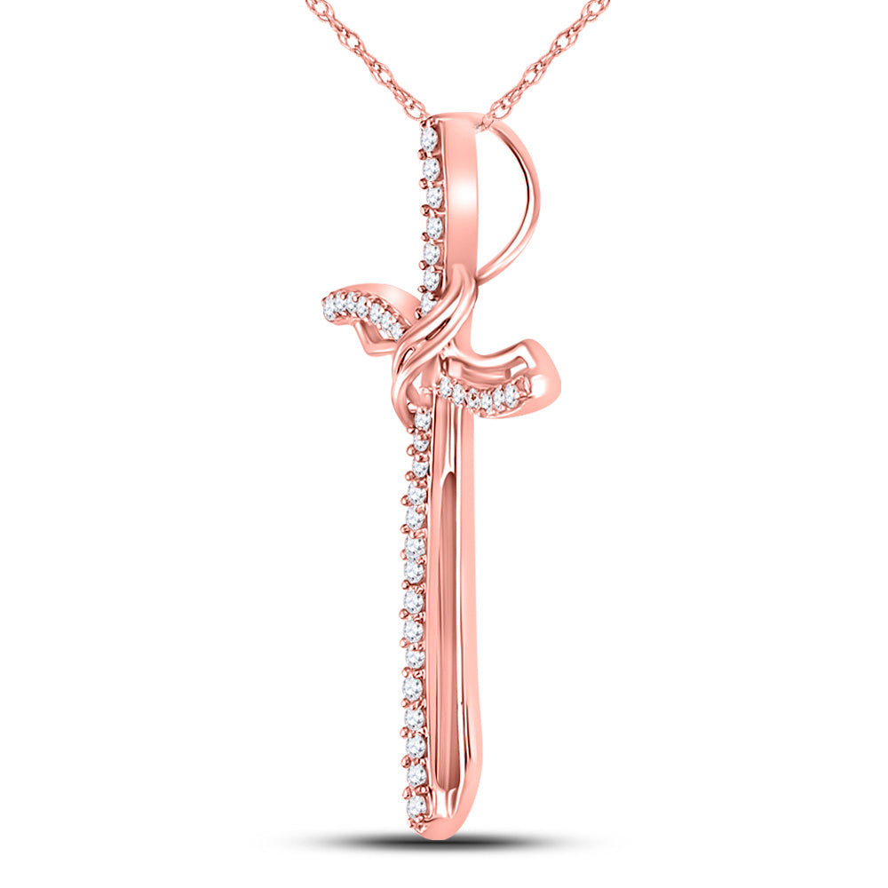 10kt Rose Gold Women's Round Diamond Cross Faith Pendant 1/4 ctw