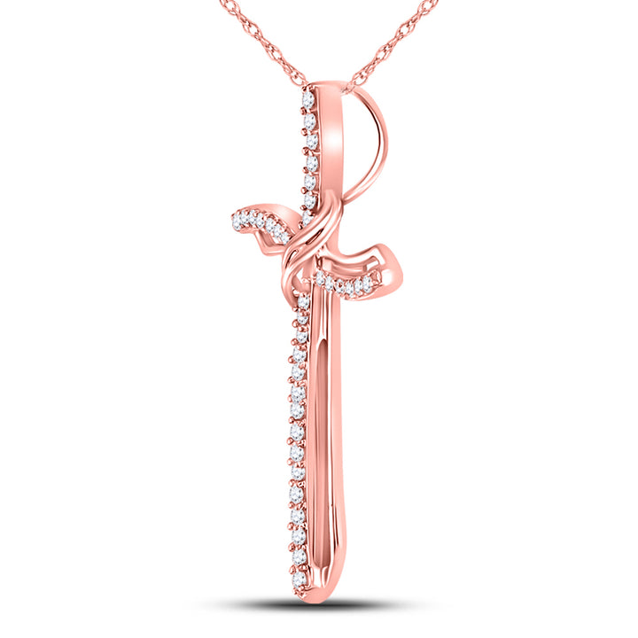 10kt Rose Gold Women's Round Diamond Cross Faith Pendant 1/4 ctw