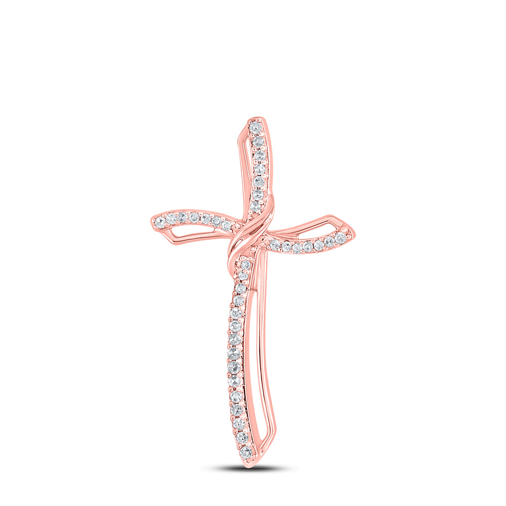 10kt Rose Gold Women's Round Diamond Cross Faith Pendant 1/4 ctw - view 2
