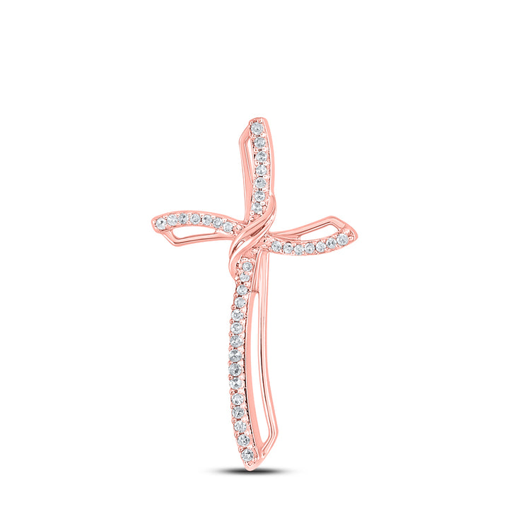 10kt Rose Gold Women's Round Diamond Cross Faith Pendant 1/4 ctw - view 2
