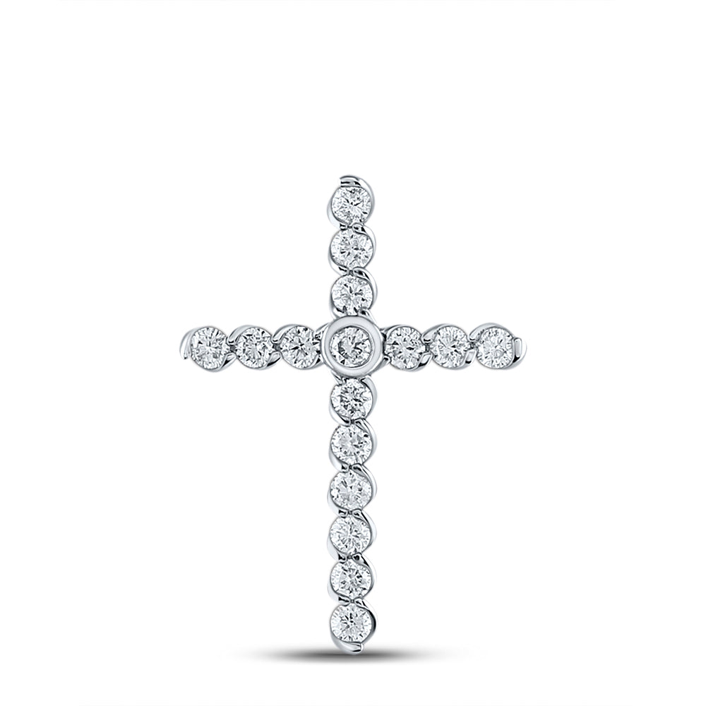 14kt White Gold Women's Diamond Timeless Cross Pendant 7/8 ctw - view 2