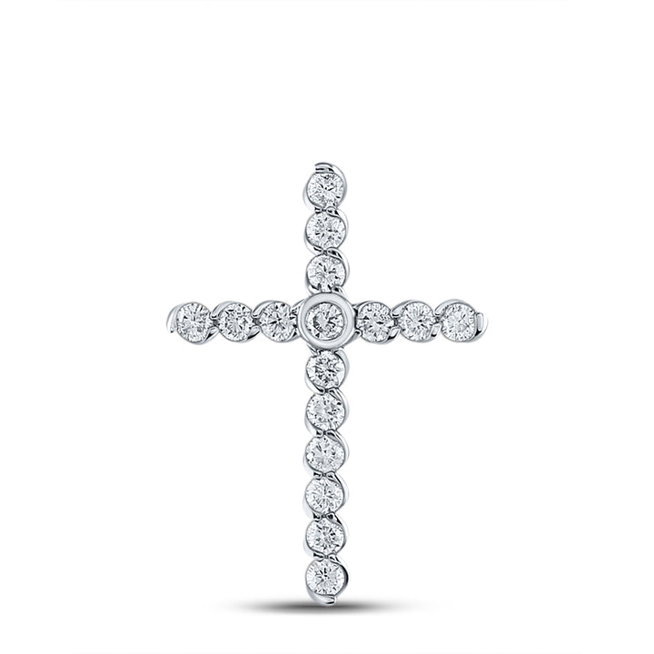 14kt White Gold Women's Diamond Timeless Cross Pendant 7/8 ctw - view 2
