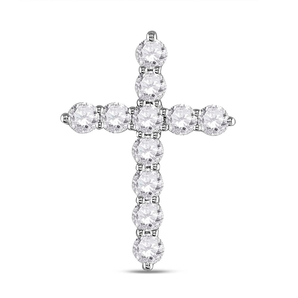 14kt White Gold Women's Diamond Classic Religious Cross Pendant 1 ctw