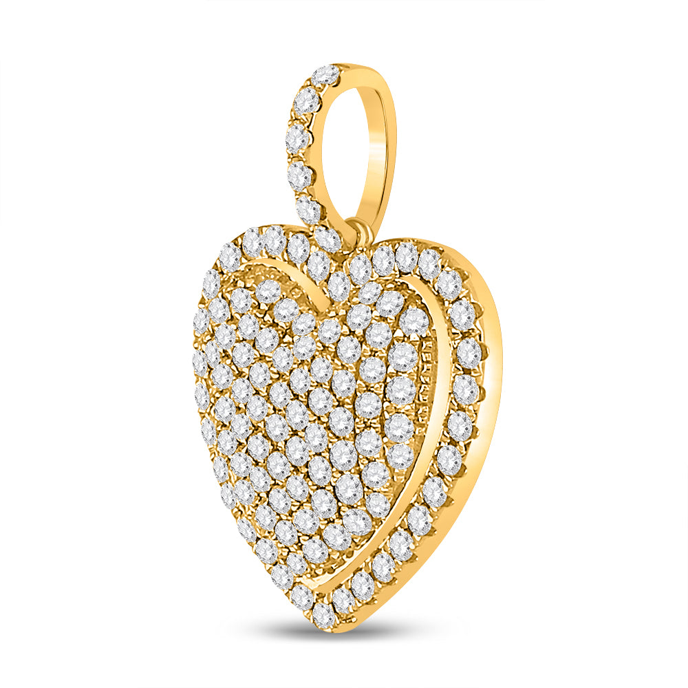 14kt Yellow Gold Women's Diamond Fashion Heart Pendant 1-1/4 ctw