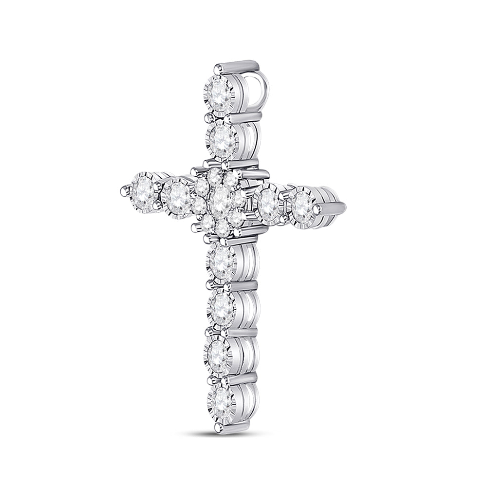14kt White Gold Women's Diamond Cross Pendant 1/2 ctw