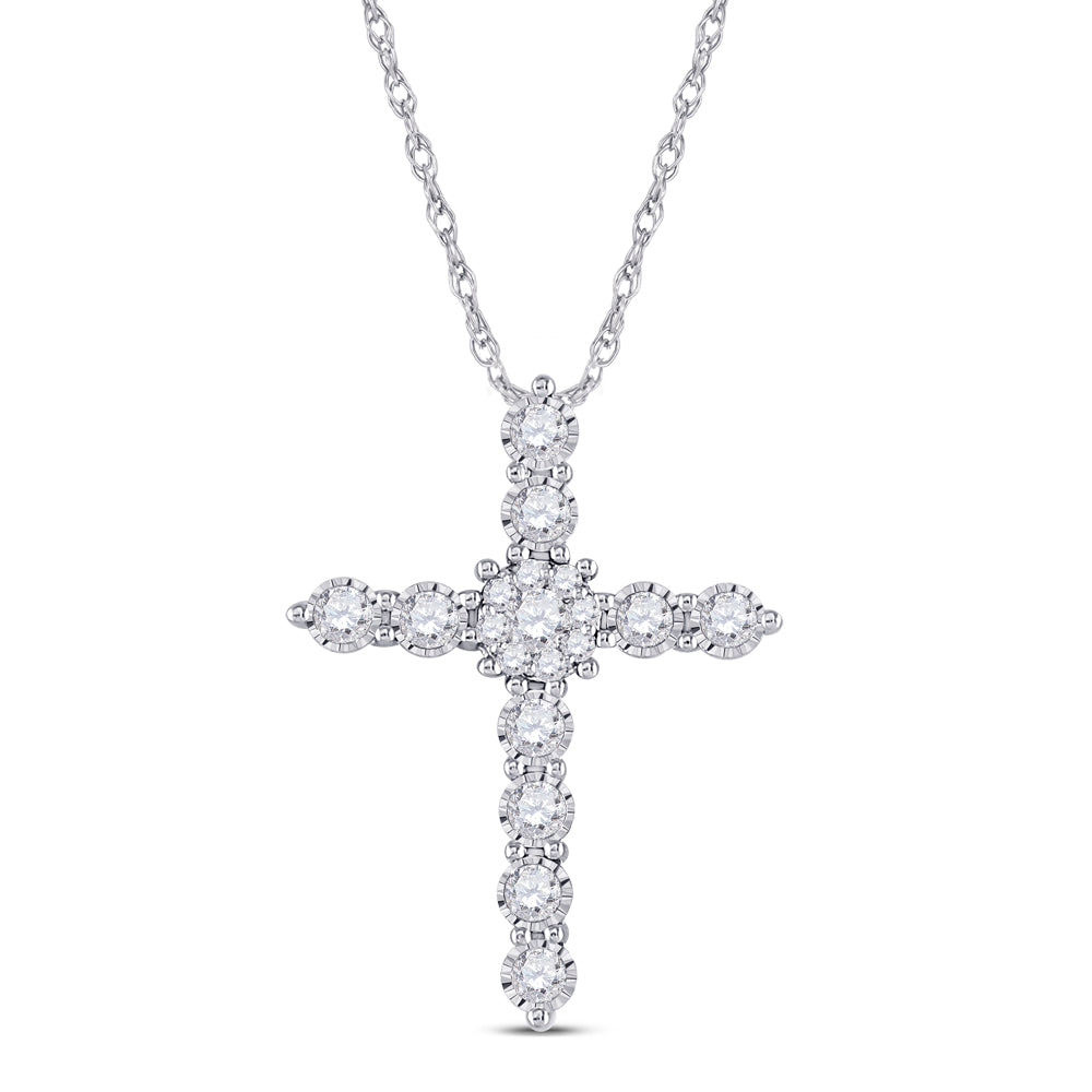 14kt White Gold Women's Diamond Cross Pendant 1/2 ctw - view 2