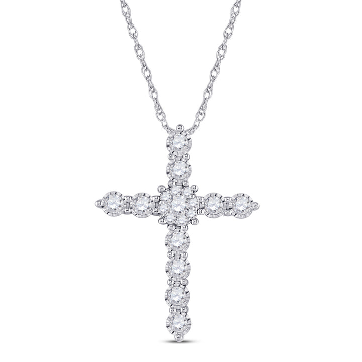 14kt White Gold Women's Diamond Cross Pendant 1/2 ctw - view 2