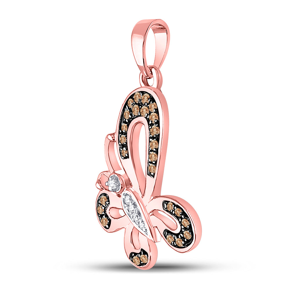 10kt Rose Gold Women's Brown Diamond Butterfly Bug Pendant 1/5 ctw
