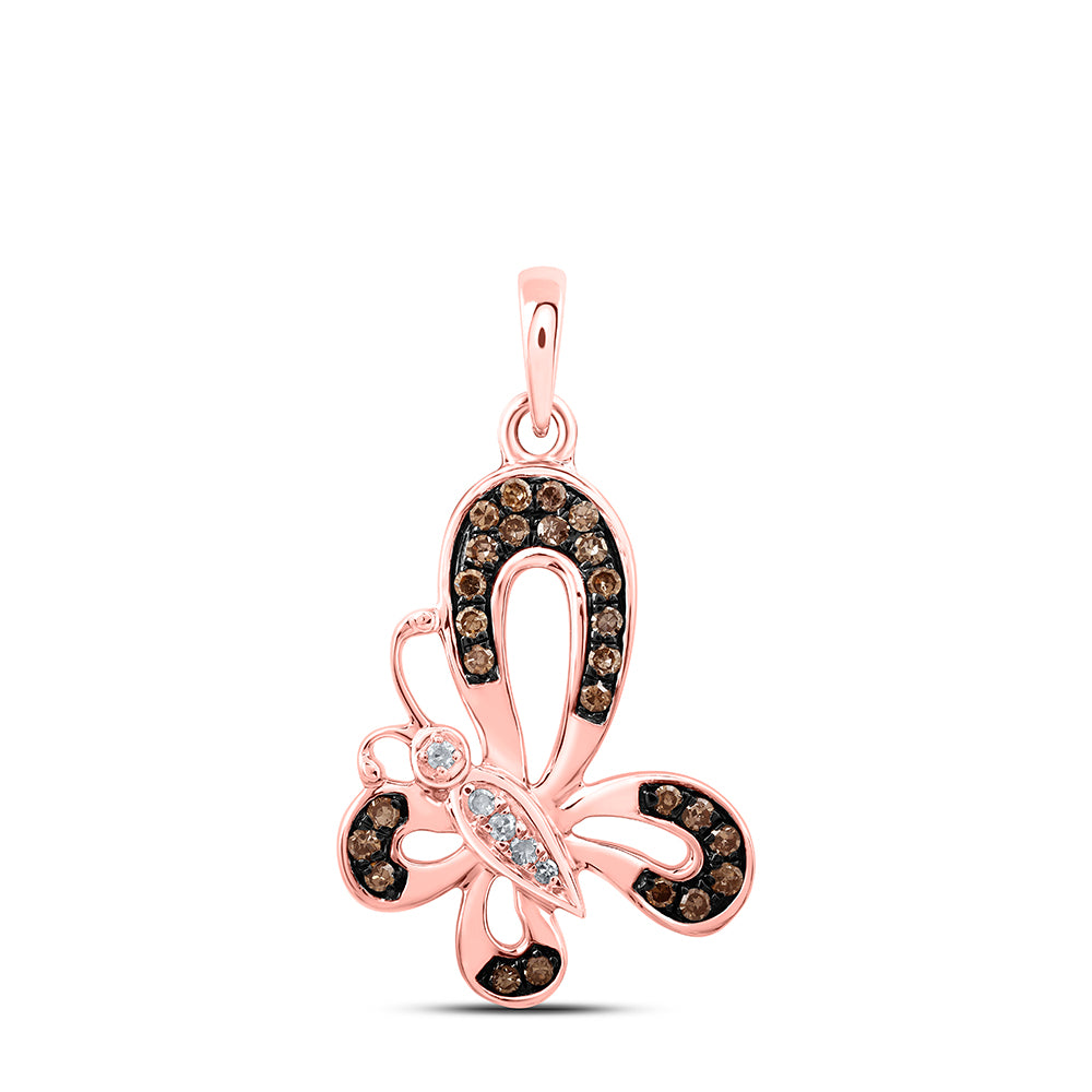 10kt Rose Gold Women's Brown Diamond Butterfly Bug Pendant 1/5 ctw - view 2