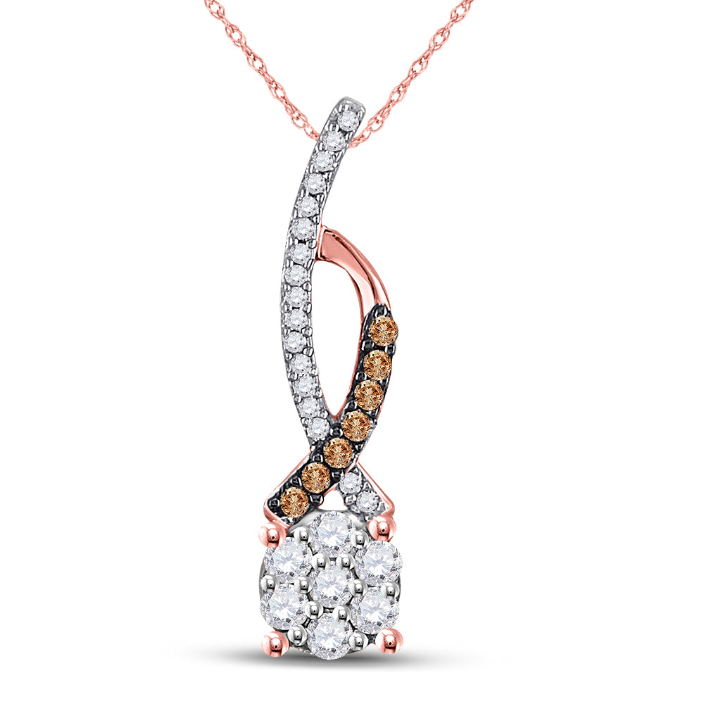 10kt Rose Gold Women's Brown Diamond Cluster Pendant 1/4 ctw - view 2