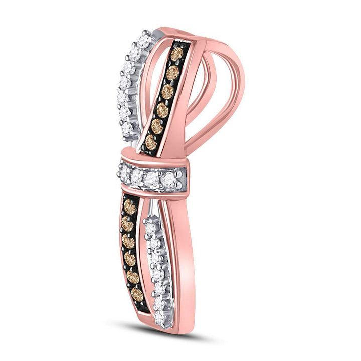 10kt Rose Gold Women's Brown Diamond Bound Double Row Pendant 1/5 ctw
