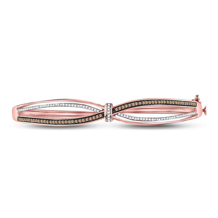 10kt Rose Gold Women's Brown Diamond Fashion Bangle Bracelet 1/2 ctw