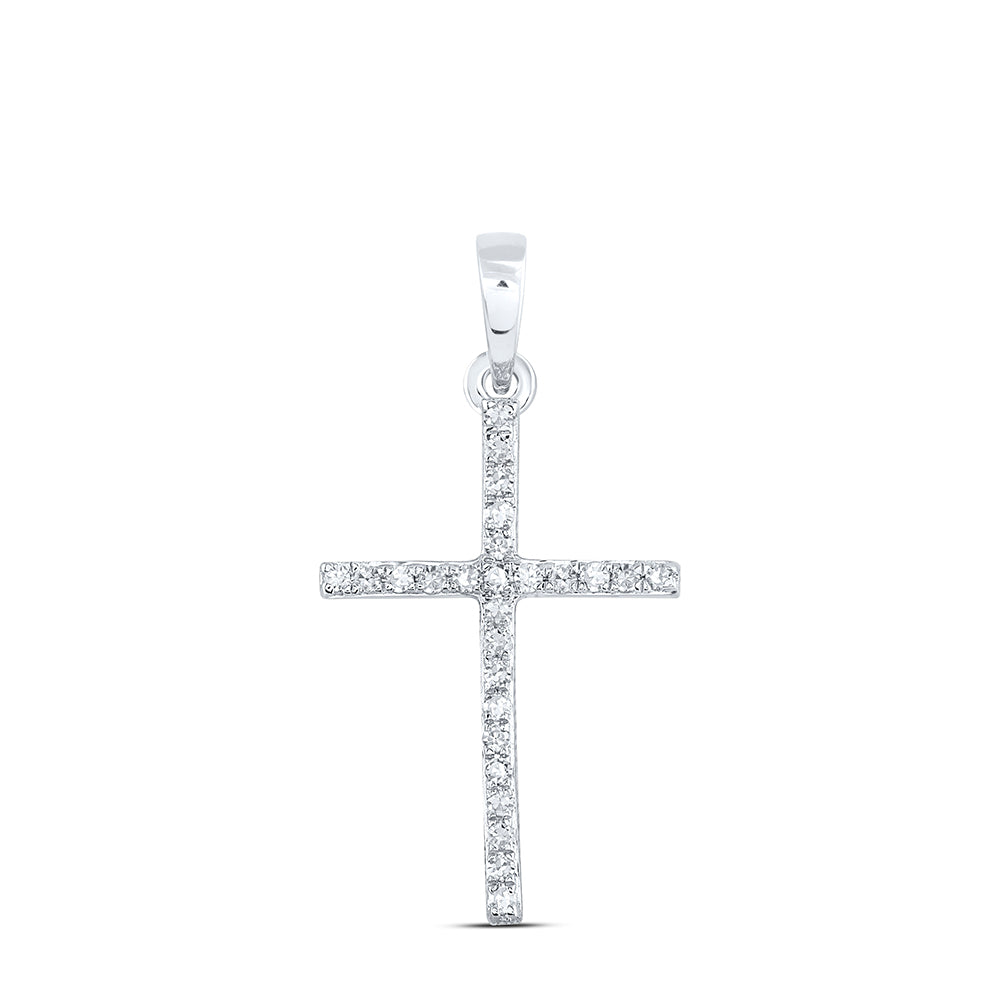 10kt White Gold Womens Round Diamond Religious Cross Pendant 1/6 Cttw