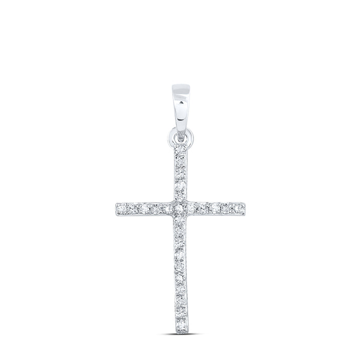 10kt White Gold Womens Round Diamond Religious Cross Pendant 1/6 Cttw