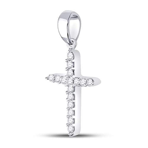 10kt White Gold Women's Diamond Religious Cross Pendant 1/6 ctw - view 2