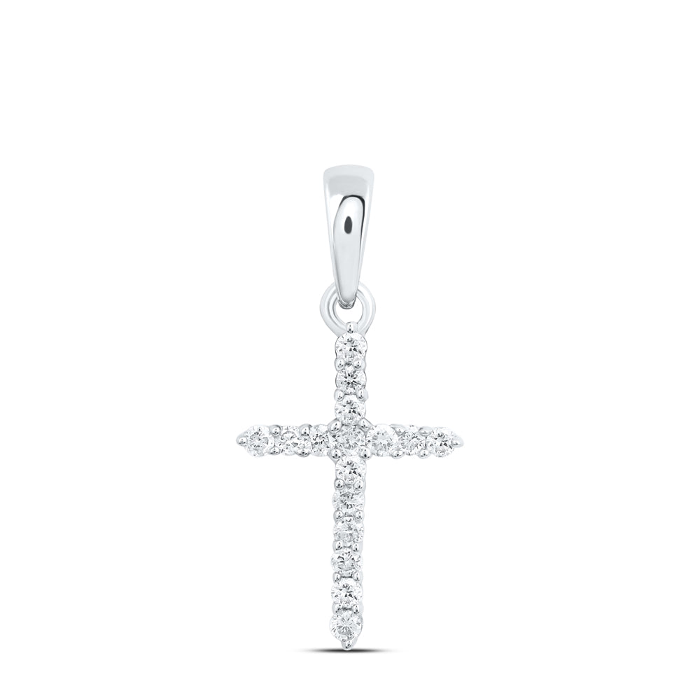10kt White Gold Women's Diamond Religious Cross Pendant 1/6 ctw - view 3