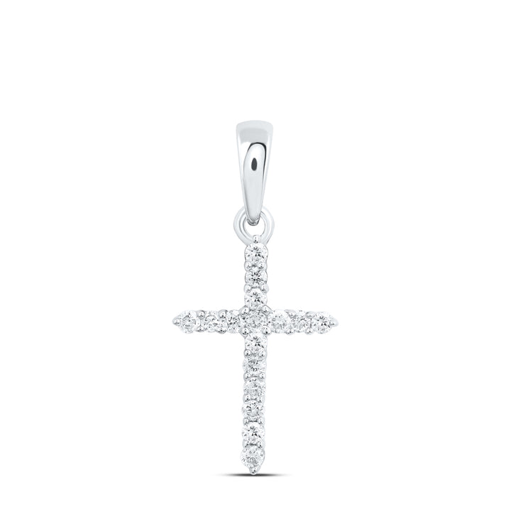 10kt White Gold Women's Diamond Religious Cross Pendant 1/6 ctw - view 3