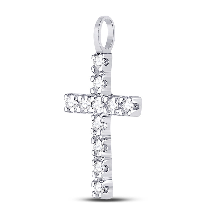 10kt White Gold Women's Diamond Cross Faith Pendant 1/4 ctw