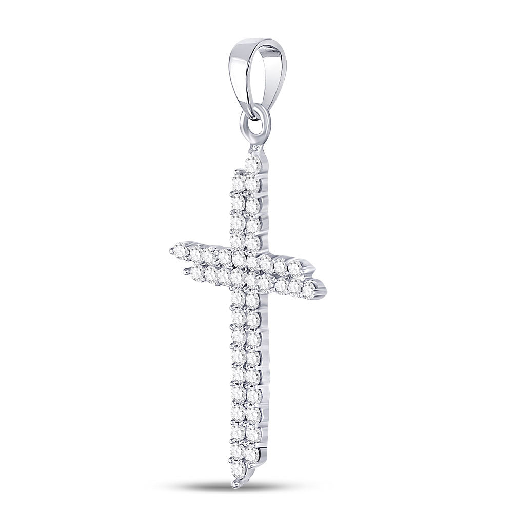 10kt White Gold Women's Diamond Asymmetric Cross Pendant 1/2 ctw
