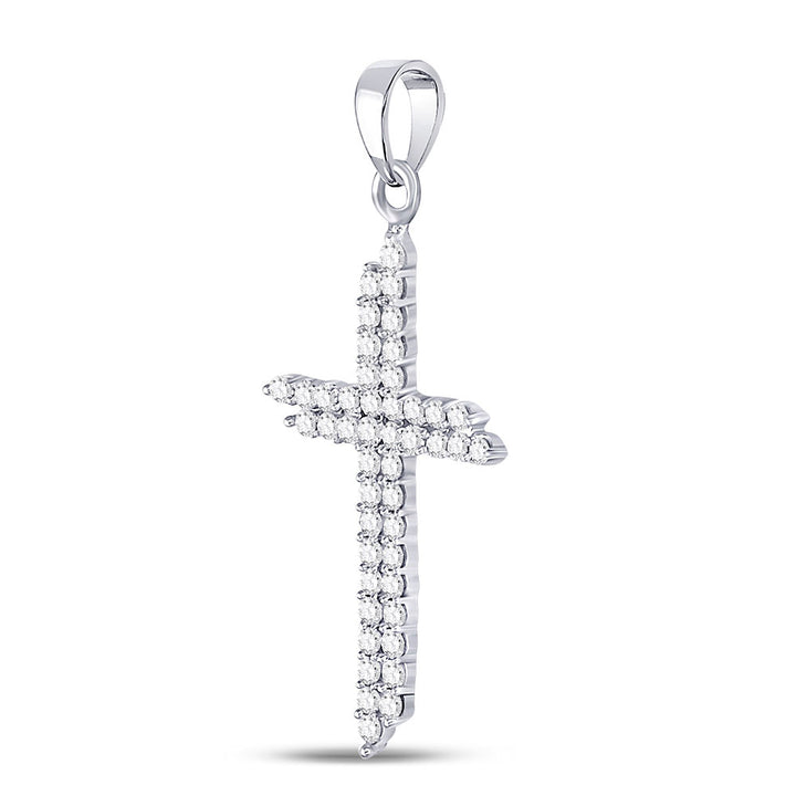 10kt White Gold Women's Diamond Asymmetric Cross Pendant 1/2 ctw