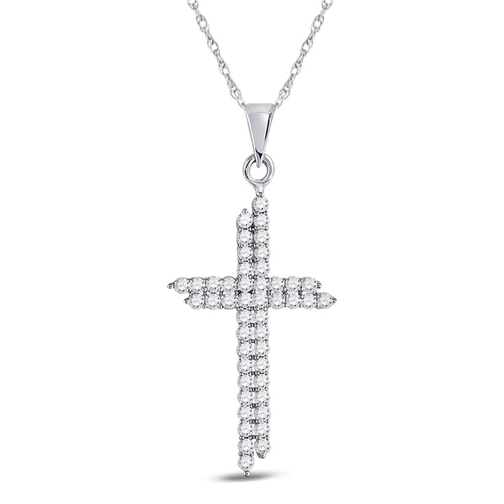 10kt White Gold Women's Diamond Asymmetric Cross Pendant 1/2 ctw - view 3