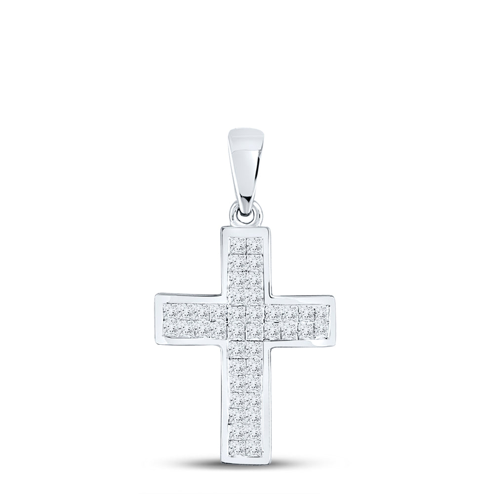 10kt White Gold Women's Princess Diamond Religious Cross Pendant 1/2 ctw - view 2