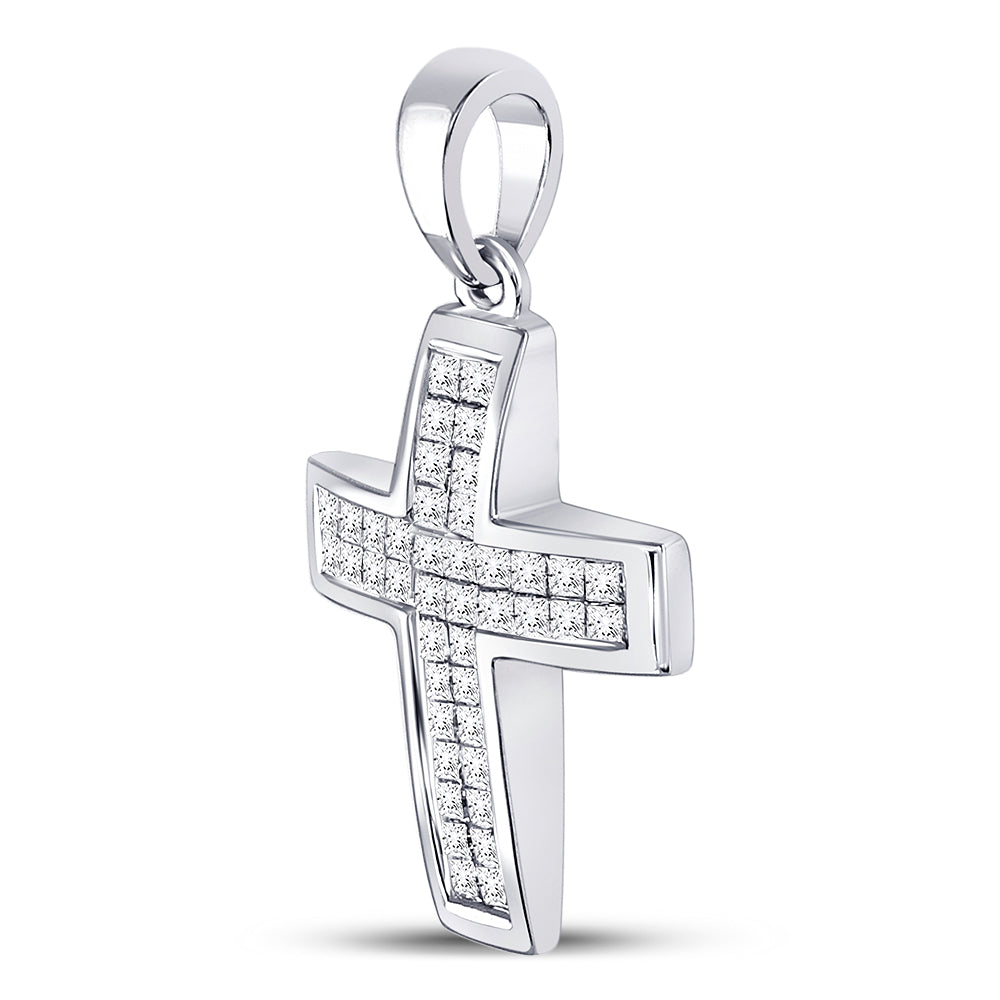 10kt White Gold Women's Diamond Religious Cross Pendant 1/2 ctw