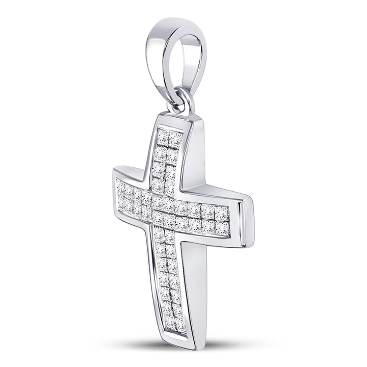 10kt White Gold Women's Diamond Religious Cross Pendant 1/2 ctw